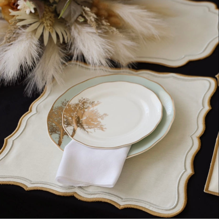 Shimmer Ivory Gold Silver Square Fabric Placemat