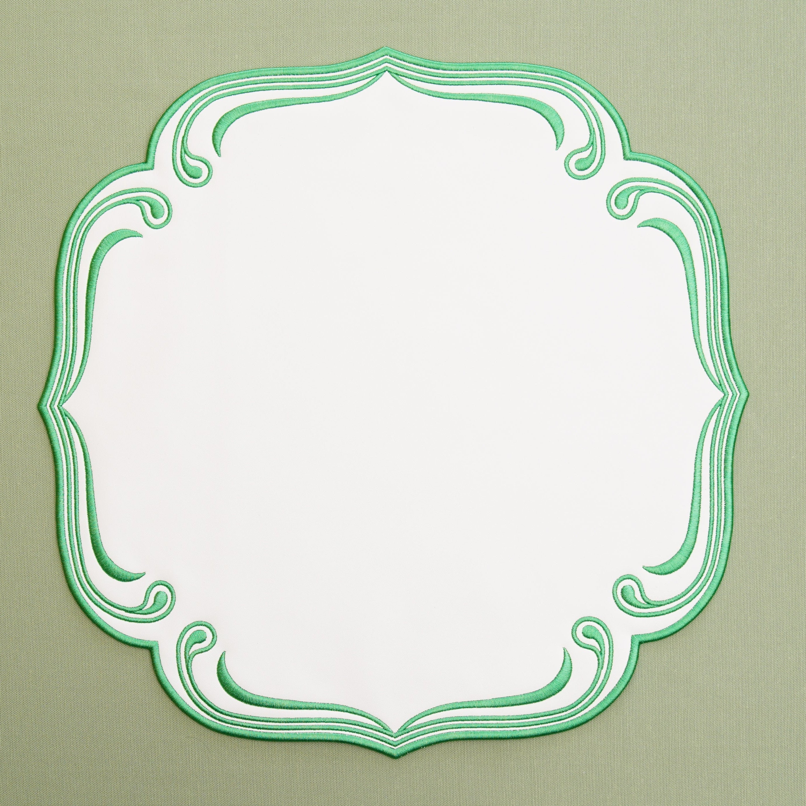 Royal White Green Trim Square Faux Leather Placemat